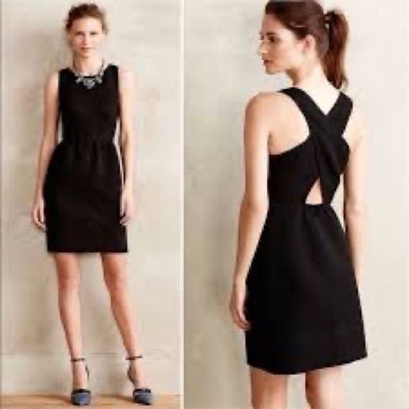 Maeve Anthropologie Black Textured Criss Cross Rocklin Shift Dress Sz 12 - Picture 1 of 7